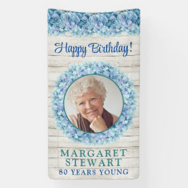 Rustic Blue Hydrangea Foto 80. Geburtstag Banner