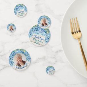 Rustic Blue Hydrangea Foto 80. Geburtstag Konfetti