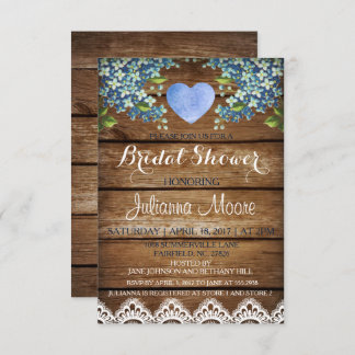 Rustic Blue Hydrangea & Lace Brautparty Card Einladung