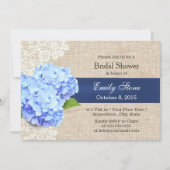 Rustic Blue Hydrangea Lace & Burlap Brautparty Einladung (Vorderseite)