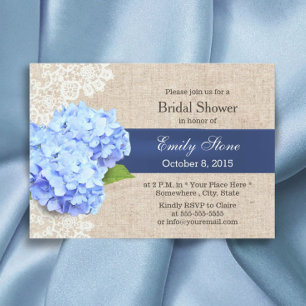 Rustic Blue Hydrangea Lace & Burlap Brautparty Einladung