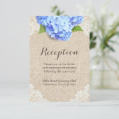 Rustic Blue Hydrangea Lace & Burlap Empfang Begleitkarte (Stehend Vorderseite)