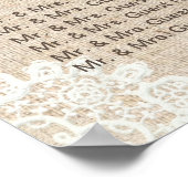 Rustic Blue Hydrangea Lace Burlap Hochzeit Poster (Ecke)