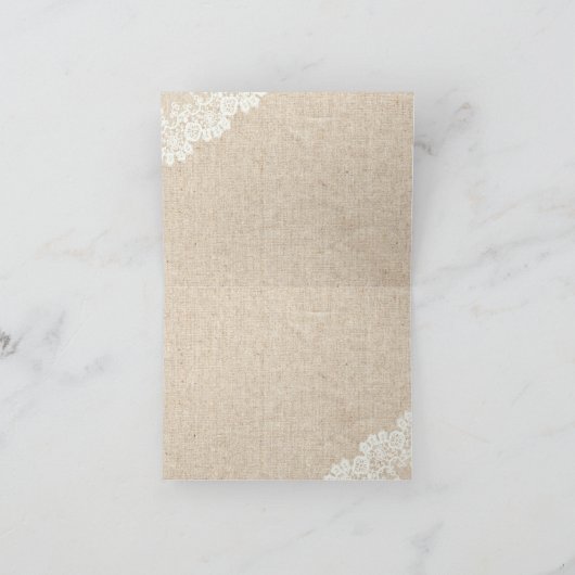 Rustic Blue Hydrangea Lace & Burlap Vielen Dank Dankeskarte (Innenseite)