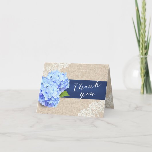 Rustic Blue Hydrangea Lace & Burlap Vielen Dank Dankeskarte (Vorderseite)