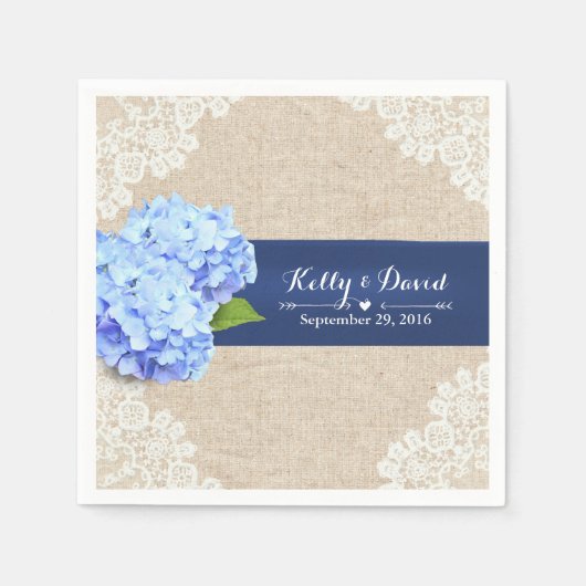 Rustic Blue Hydrangea Lace & Burlap Wedding Serviette (Vorderseite)