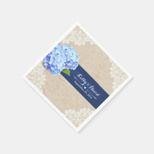 Rustic Blue Hydrangea Lace & Burlap Wedding Serviette (Ecke)