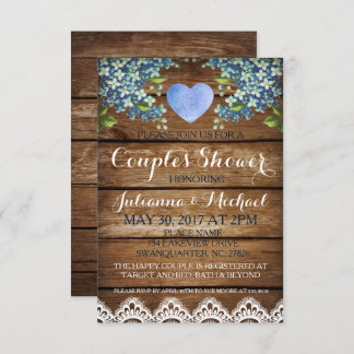 Rustic Blue Hydrangea & Lace Couple's Duschkarte Einladung