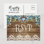 Rustic Blue Hydrangea & Lace RSVP Card Einladungspostkarte (Vorne/Hinten)