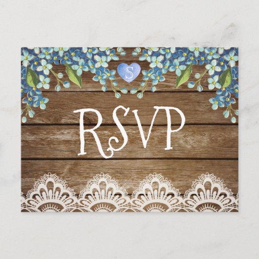 Rustic Blue Hydrangea & Lace RSVP Card Einladungspostkarte (Vorderseite)