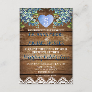 Rustic Blue Hydrangea & Lace Wedding Einladung
