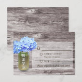 Rustic Blue Hydrangea Mason Jar Wedding RSVP Karte (Vorne/Hinten)