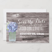 Rustic Blue Hydrangea Mason Jar Wood Save the Date (Vorderseite)