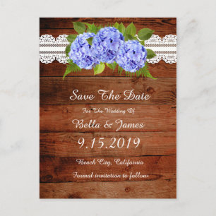 Rustic Blue Hydrangea Save the Date Postcard Ankündigungspostkarte