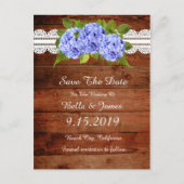 Rustic Blue Hydrangea Save the Date Postcard Ankündigungspostkarte (Vorderseite)