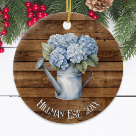 Rustic Blue Hydrangea Watering kann Personalisiert Keramik Ornament