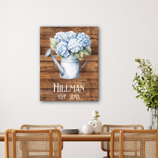 Rustic Blue Hydrangea Watering kann Personalisiert Leinwanddruck