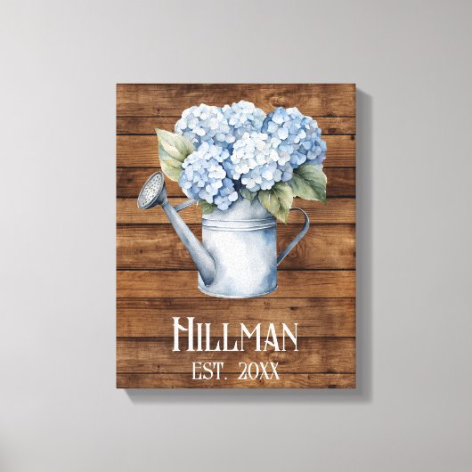 Rustic Blue Hydrangea Watering kann Personalisiert Leinwanddruck (Vorderseite)
