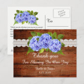 Rustic Blue Hydrangea Wedding Danke Postcard Postkarte (Vorne/Hinten)
