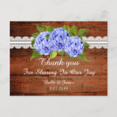Rustic Blue Hydrangea Wedding Danke Postcard Postkarte (Vorderseite)