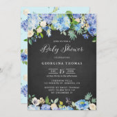 Rustic Blue Hydrangeas Chalkboard Baby Dusche Einladung (Vorne/Hinten)