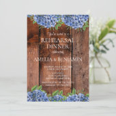 Rustic Blue Hydrangeas Hochzeitsessen Probe Einladung (Stehend Vorderseite)