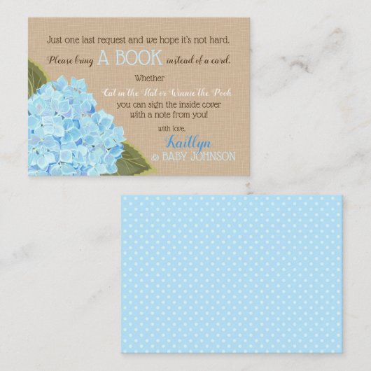 Rustic Blue Hydrangeas lesen eine Buchkarte Begleitkarte (Vorne/Hinten)