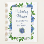 Rustic Blue Hydrangeas Watercolor Hochzeitsplaner Planer (Vorderseite)