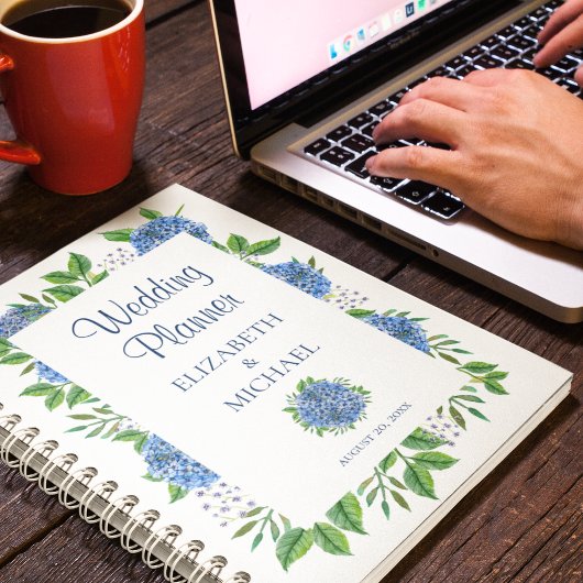 Rustic Blue Hydrangeas Watercolor Hochzeitsplaner Planer