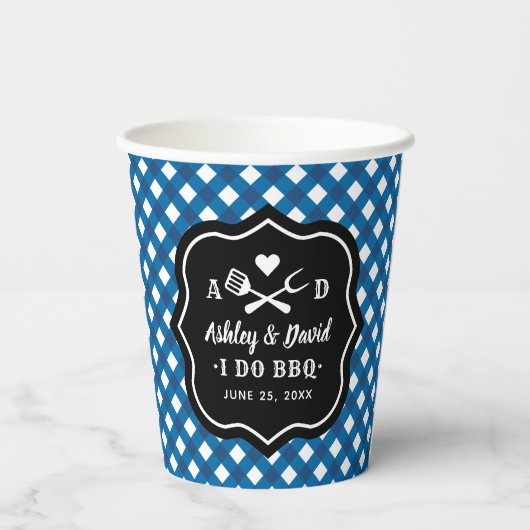 Rustic Blue I do GRILLEN Custom Wedding Monogram Pappbecher (Rückseite)