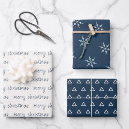 Rustic Blue Ivory Frohe Weihnachtsschneeflocke Geschenkpapier Set