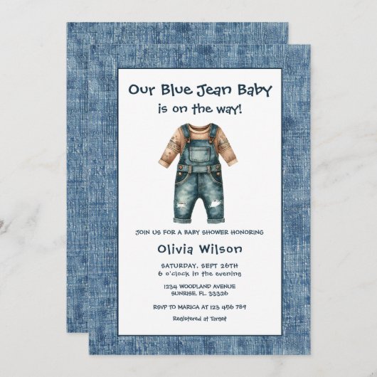 Rustic Blue Jean Boy Baby Shower Einladung (Vorne/Hinten)