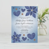 Rustic Blue Jean Denim Blume Country Wedding Einladung (Stehend Vorderseite)