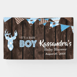 Rustic Blue Kariert Deer Baby Dusche Banner