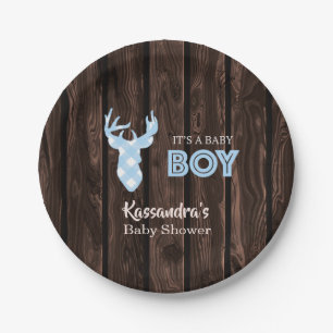 Rustic Blue Kariert Deer Baby Duschpapier Teller