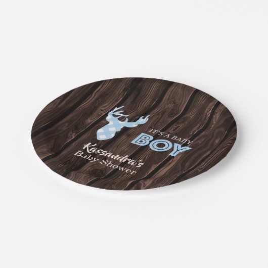 Rustic Blue Kariert Deer Baby Duschpapier Teller (Schrägansicht)