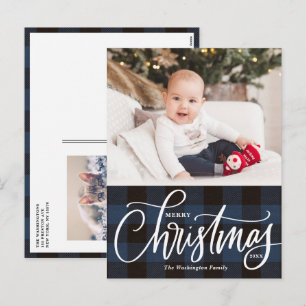Rustic Blue Kariert Frohe Weihnachten Foto