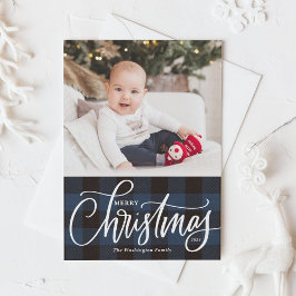 Rustic Blue Kariert Frohe Weihnachten Foto