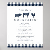 Rustic Blue Kariert Signature Wedding Cocktail Sig Poster (Vorne)