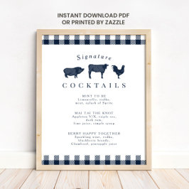 Rustic Blue Kariert Signature Wedding Cocktail Sig Poster