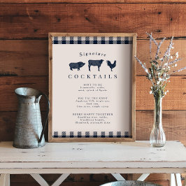 Rustic Blue Kariert Signature Wedding Cocktail Sig Poster