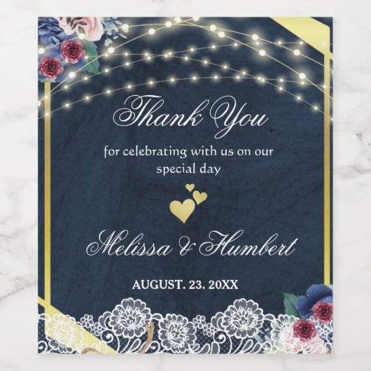 Rustic Blue Lace String Lights Vielen Dank für Ihr Weinetikett (Einzelnes Label)