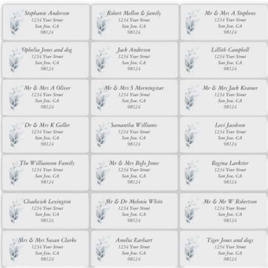 Rustic Blue Leafy Guest Name Address Labels (Vorderseite)