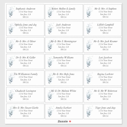 Rustic Blue Leafy Guest Name Address Labels (Blatt)