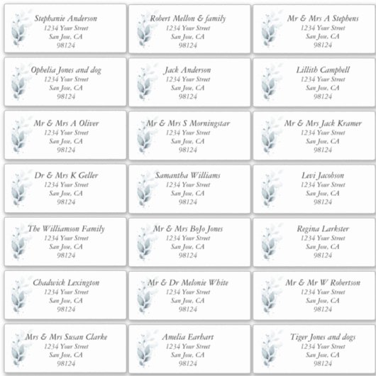 Rustic Blue Leafy Guest Name Address Labels (Vorderseite)