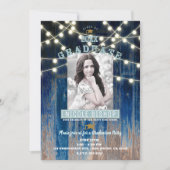 Rustic Blue Lights Moderne Foto Graduation Party Einladung (Vorderseite)