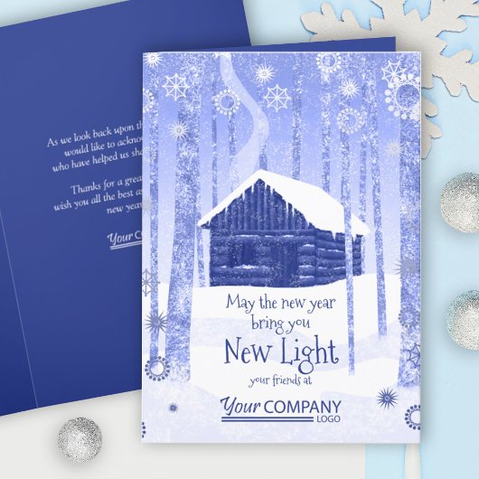 Rustic Blue Log Cabin Company Holiday Card Karte