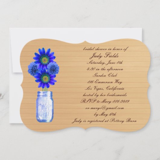 Rustic Blue Mason Jar Bridal Dusche Einladung (Vorderseite)