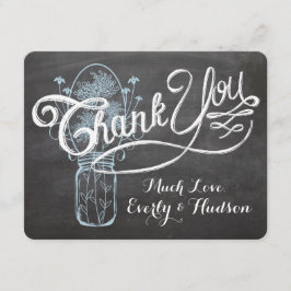 Rustic Blue Mason Jar Chalkboard Wedding Dankeskarte