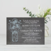 Rustic Blue Mason Jar Chalkboard Wedding Einladung (Stehend Vorderseite)